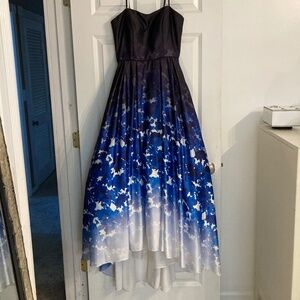 Betsey & Adam blue floral gown (with pockets!)